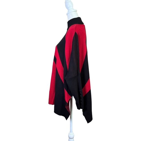 CHICO’S Mock Neck Sweater Poncho Oversized Slouchy Red Black Knit Sz S/M Boho - Picture 8 of 12
